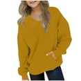 thumbnail image 3 of QIUOMBBP V Neck Sweatshirt for Kids Baggy Oversized Tunic Pullover Solid Color Casual Long Sleeve Tops with Pockets Yellow, 3 of 9