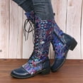 thumbnail image 4 of Tawop Cowgirl Boots,Winter Flat Flower Embroidered Ladies Lace Up Mid-Calf Retro Zipper Casual Boots Black Leather Boots For Women Winter Boots For Girls, 4 of 5