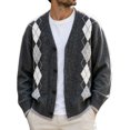 thumbnail image 3 of Mens Cardigan Sweaters Argyle Plaid Button Down V Neck Knit Long Sleeve Loose Knit Outerwear Sweaters Tops, 3 of 6