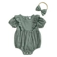 thumbnail image 2 of YABCSAZ Baby Girls Rompers Ruffled Short Sleeve Button Onesie Bodysuits Summer Casual Tank Tops Bodysuit Soft Comfy Elastic Waist Jumpsuits Plaid Romper for Infant Baby Outfits Size 3 M, 2 of 3