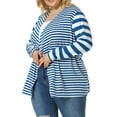 thumbnail image 7 of Unique Bargains Women's Plus Size Open Front Striped Mixed Cardigan, 7 of 7
