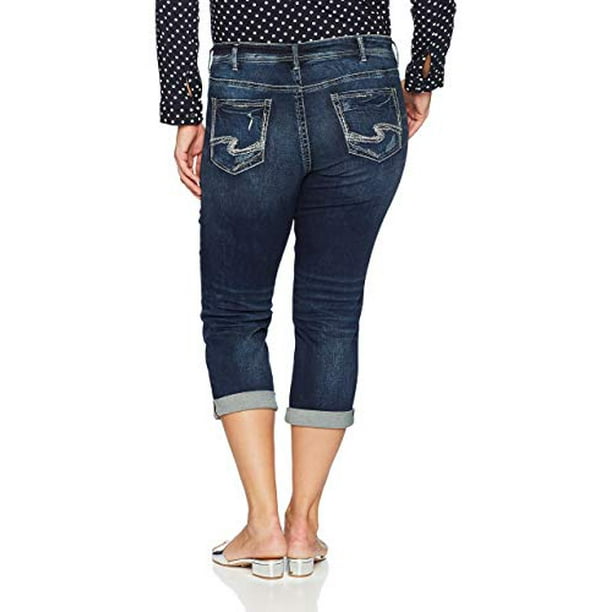 womens Plus Size Suki Mid Rise Capri Jeans, Dark Denimotion, 16 US 