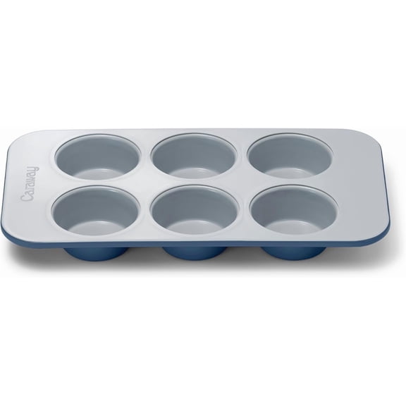 Caraway Nonstick Ceramic 6 Cup Muffin Pan – Oven Safe – Aluminized Steel Core – Small Muffin Pan for Baking Cupcakes, Muffins & More - Navy