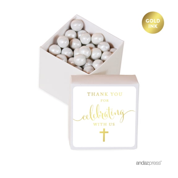 Baptism & Christening Square Party Favor Boxes, Thank You for Celebrating With Us, 20-Pack
