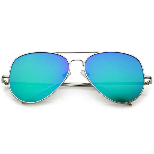 Classic Metal Aviator Sunglasses Double Nose Bridge Color Mirror Flat ...