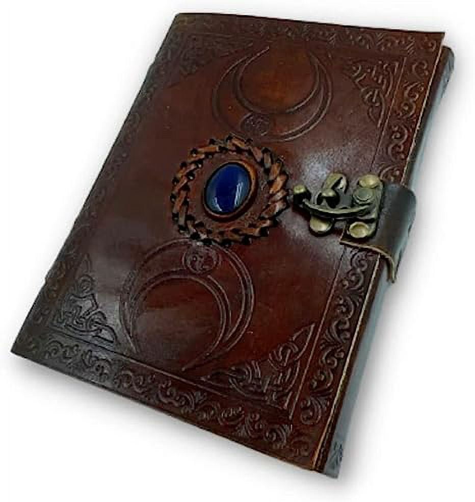 OVERDOSE Deckle Brown Moon Stone Leather Journal - Vintage Travel Journal for Men & Women Sketch Writing Diary Book of Shadows Handmade Vintage Deckle Edge Paper - 5 x 7 inches | 12 x 17 cm | A6