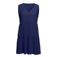 thumbnail image 5 of JGGSPWM Women's Sleeveless V Neck Cotton Mini Dress Tiered Hem Loose Fit Casual Dresses Dark Blue L, 5 of 8