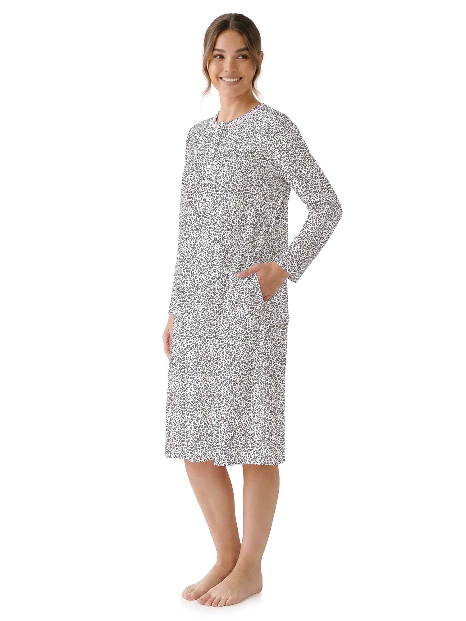 Aria Women’s Long Sleeve Stretch Velour 44" Sleepwear Nightgown, Sizes XS-5X