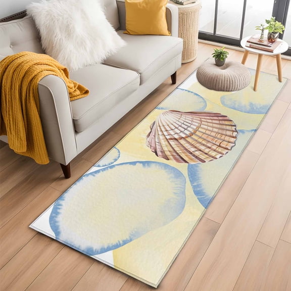 Coastal Seashells 2'x6' Runner Rugs for Hallway Kitchen Bedside Non Slip Washable, Ocean Beach Nautical Marine Life Entryway Rug Runners with Rubber Backing, Long Carpet Runner for Laundry Room