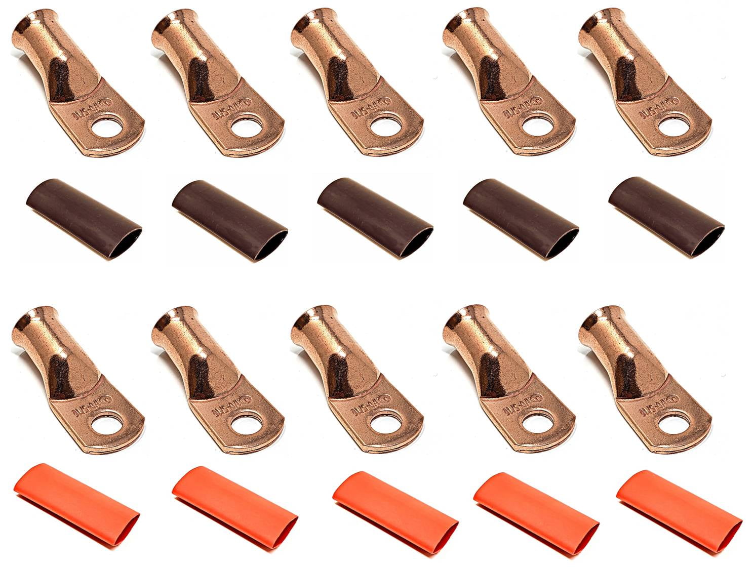 10pcs 1/0 AWG x 5/16" Pure Copper UL Listed Cable Lug Terminal Ring