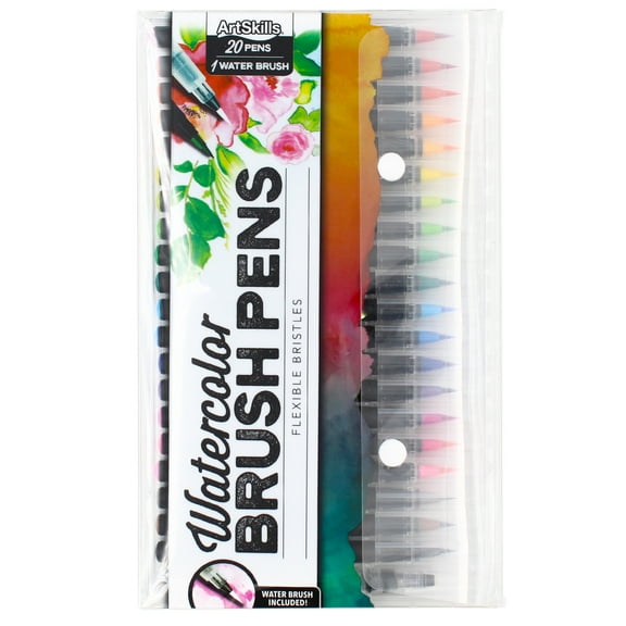 ArtSkills Watercolor Markers and Water Brush Pen, Brush Tip, Assorted Colors, 20 Pack