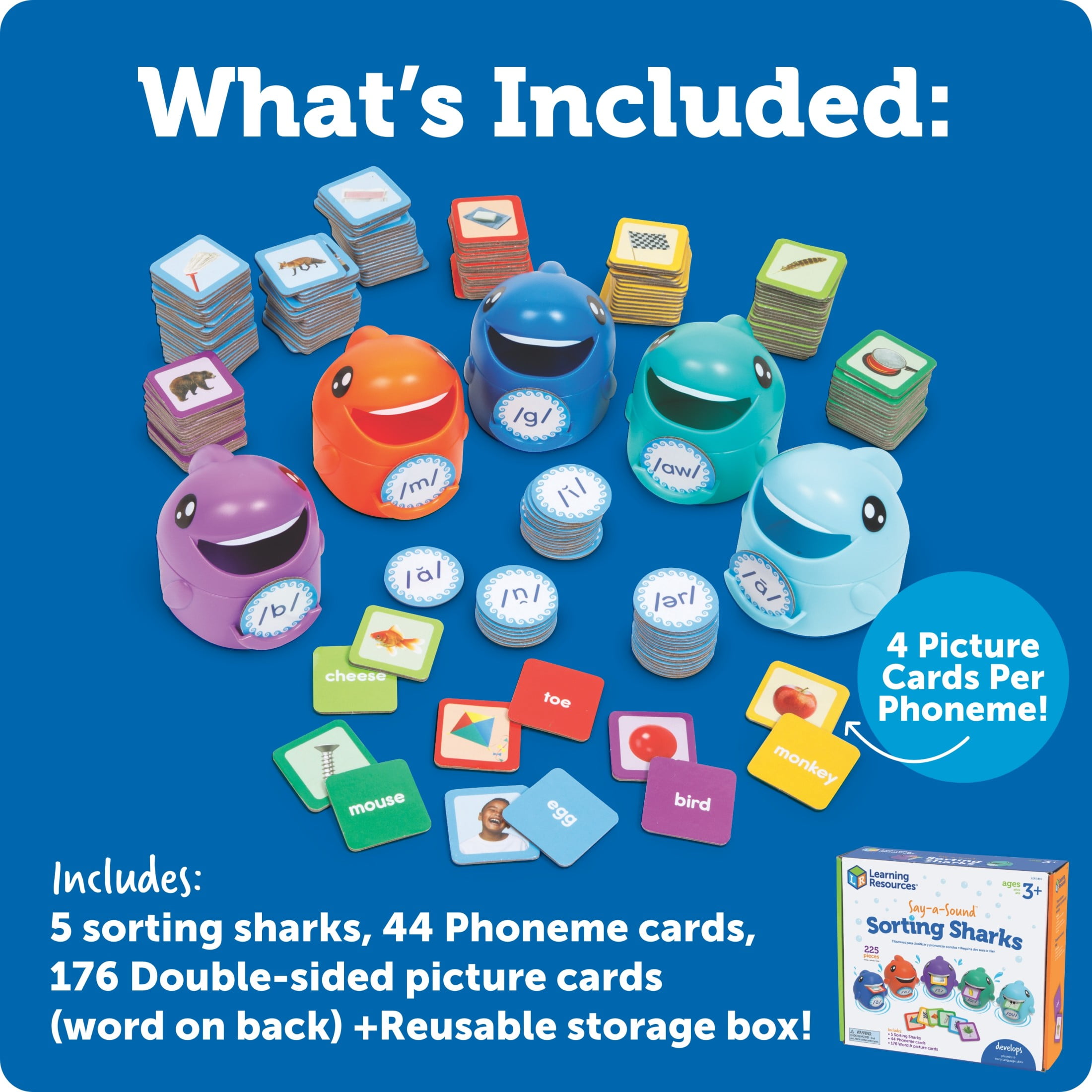 Learning Resources Say-a-Sound Sorting Sharks, Preschool Learning Activities, ABC Flash Cards, Speech Therapy Toys, Ages 3+, 225 Pieces
