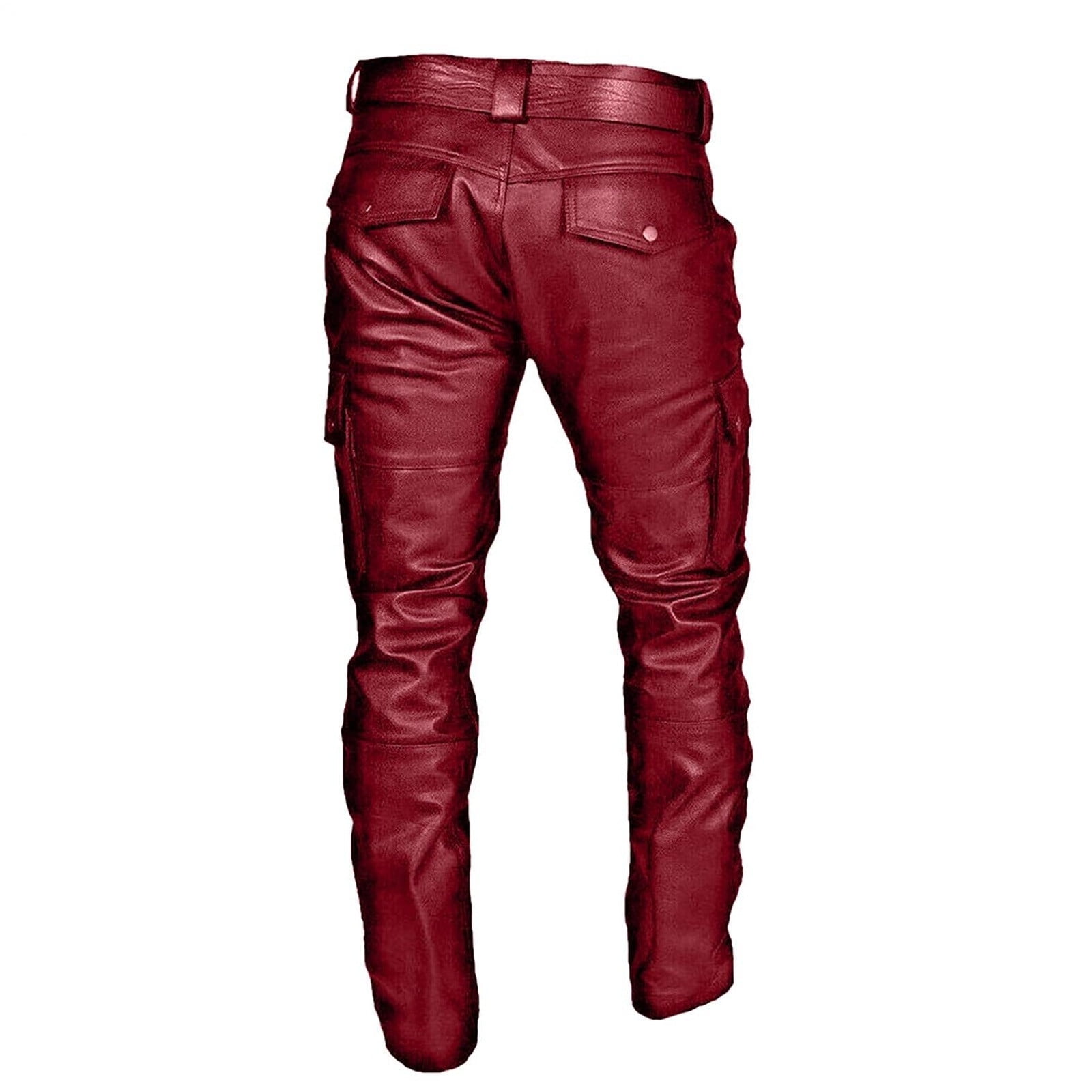 Hfyihgf Men's Stretch Faux Leather Biker Pants Slim Fit Fashion Autumn Winter Punk Retro Goth Hip Hop Trousers(Red,4XL)