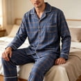thumbnail image 5 of Ecqkame Cotton Pajamas for Men Set Plaid Long Sleeve Lapel Button Down Tops Elastic Waist Pants Casual Comfy 2 Piece Sleepwear Sets Navy XXL, 5 of 6