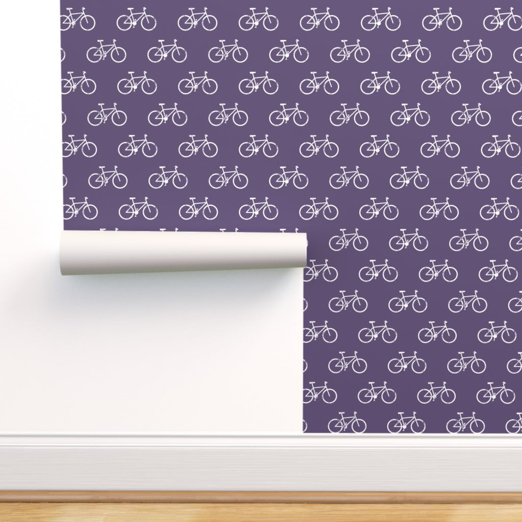 Commercial Grade Wallpaper Swatch - Bicycle Bikes White Purple Sports Bike  Sport Cycle Traditional Wallpaper by Spoonflower 
