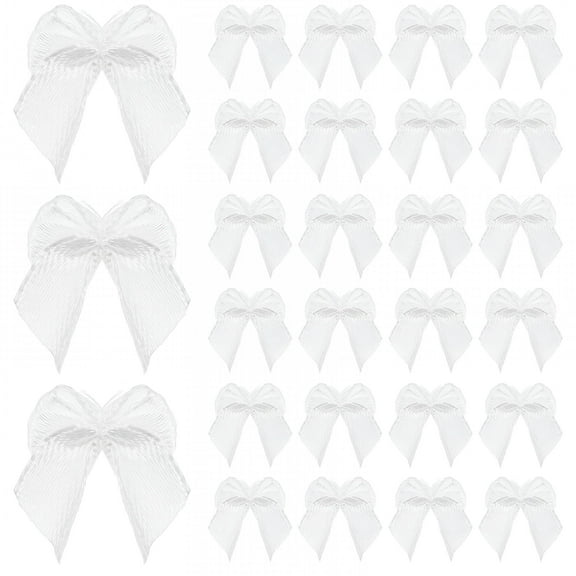 VANIDO White Satin Ribbon Bows for Wedding and Craft Decorations 100Pcs