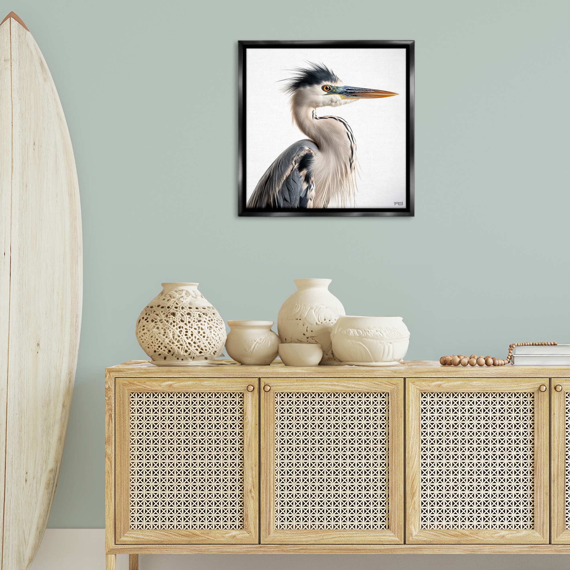 Stupell Industries Stoic Heron Looking Right Animals & Insects Painting Black Floater Framed Canvas Art Print Wall Art, 25 x 25