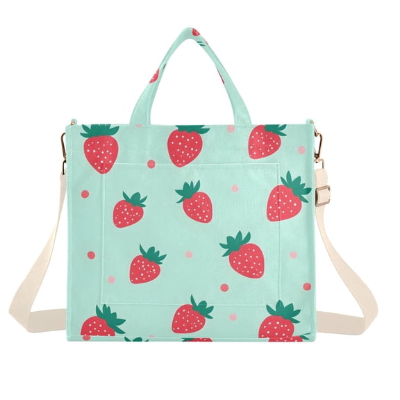FORMRS Womens Corduroy Tote Bag Crossbody Shoulder Handbag with Pocket, Green Strawberry