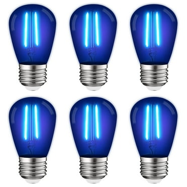 Luxrite S14 Edison LED Blue Light Bulb 0.5W Colored LED Bulbs for Outdoor String Lights UL Listed E26 Base 6 Pack