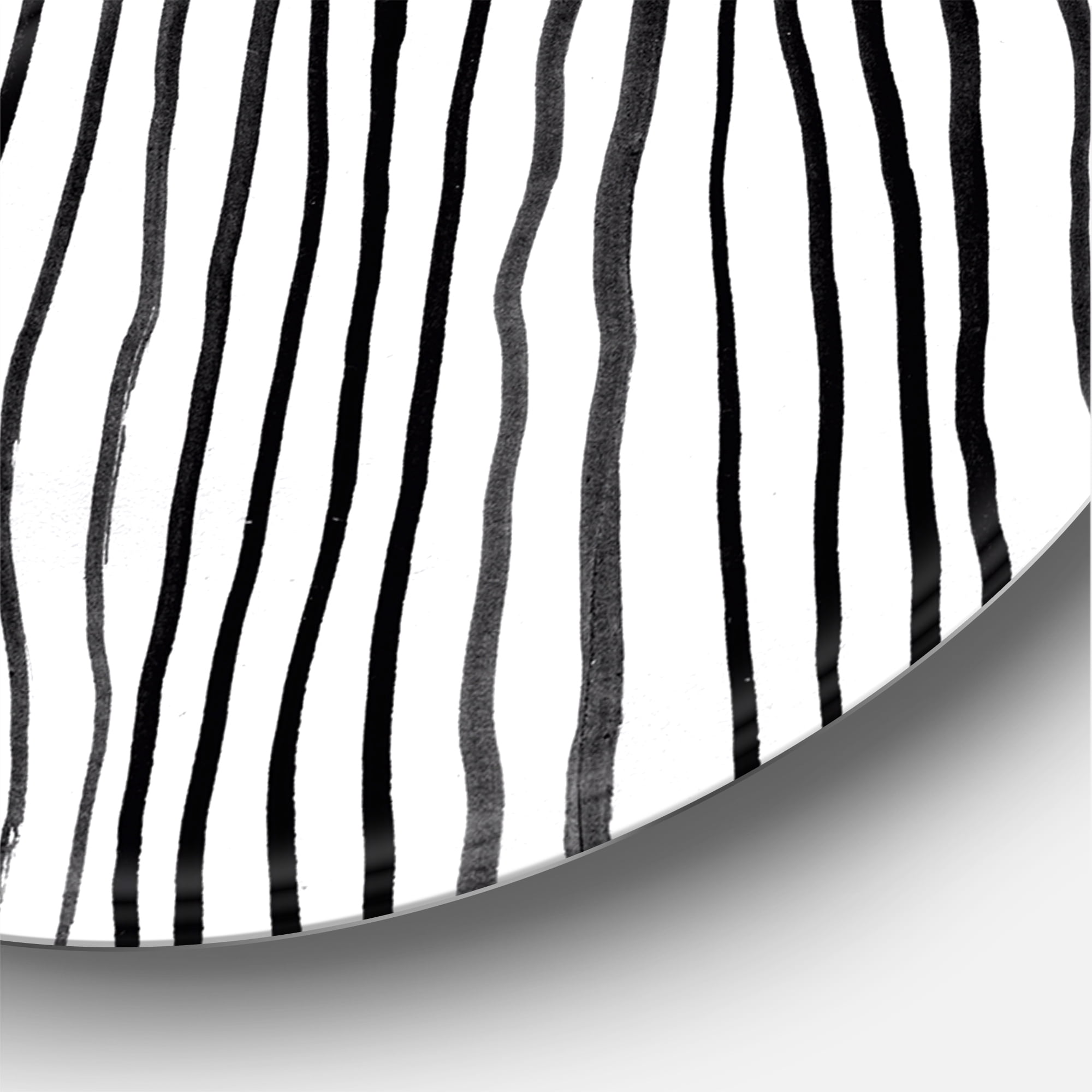 Designart 'Black and White Striped Under Tropical Leaf III' Modern Circle Metal Wall Art 11x11 - Disc of 11