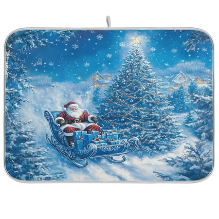 

joogoo Santa Claus in Christmas Dish Drying Mat Kitchen Counter Absorbent Drying Pad 18x24 in Drainer Rack