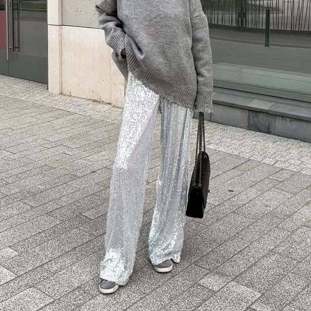 Pantalón de pierna ancha para mujer ropa de calle de fiesta de Color sólido de cintura alta de longitud completa Hugtrwg Para estrenar