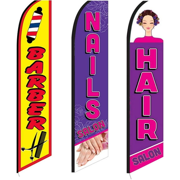 3 Swooper Flags Hair & Nail Salon Barber Shop OPEN Welcome