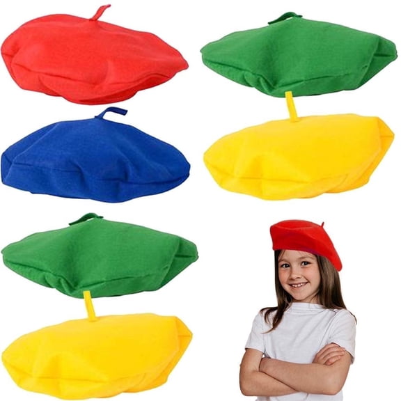 ArtCreativity French Painter Berets, Red, Blue, Green, Velvety Fabric, Pack of 12, Kids & Adults, Classic Costume, Dress-Up, Party & Photo Props