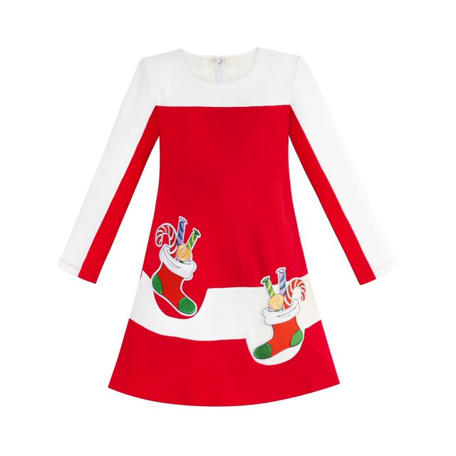 Robe Fille Rouge Bas de Noël Xmas Cannes de Bonbon Nouvel An 8 Ans