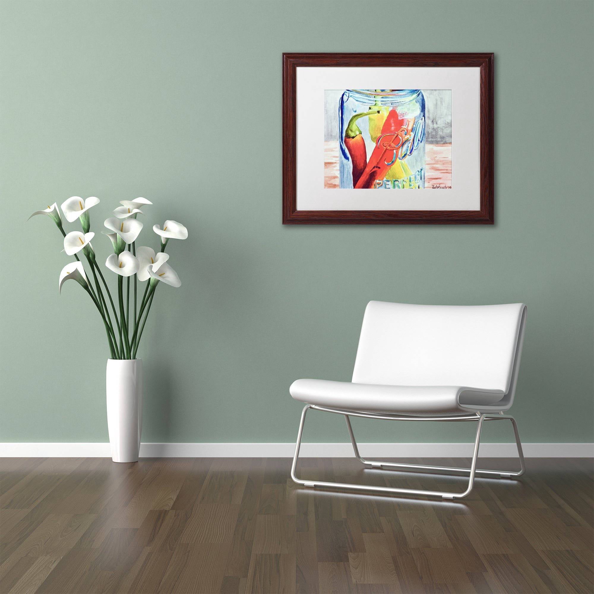 Trademark Fine Art "Ball Jar with 3 Peppers" Canvas Art by Jennifer Redstreake White Matte, Wood Frame
