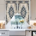 thumbnail image 4 of Vintage Farm Swag Curtain Valance for Windows, Dark Blue Flower Bohemian Style Farmhouse Window Treatments Short Swag Topper for Kitchen Windows Bathroom Bedroom, 36"x45", 4 of 8
