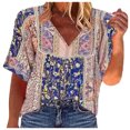 thumbnail image 1 of Birdeem Chemise d'Été Rétro à Col en V Décontractée à Manches Courtes Imprimée pour Femmes, 1 of 6
