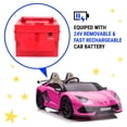 thumbnail image 6 of 2023 Lamborghini Two (2) Seater Ride On Kids Car Truck w/ Remote | Large 24V Battery Licensed Kid Car to Drive 3 Speeds, Leather Seat, MP3 Music by Bluetooth, FM Radio, Rubber Tires -Pink, 6 of 7