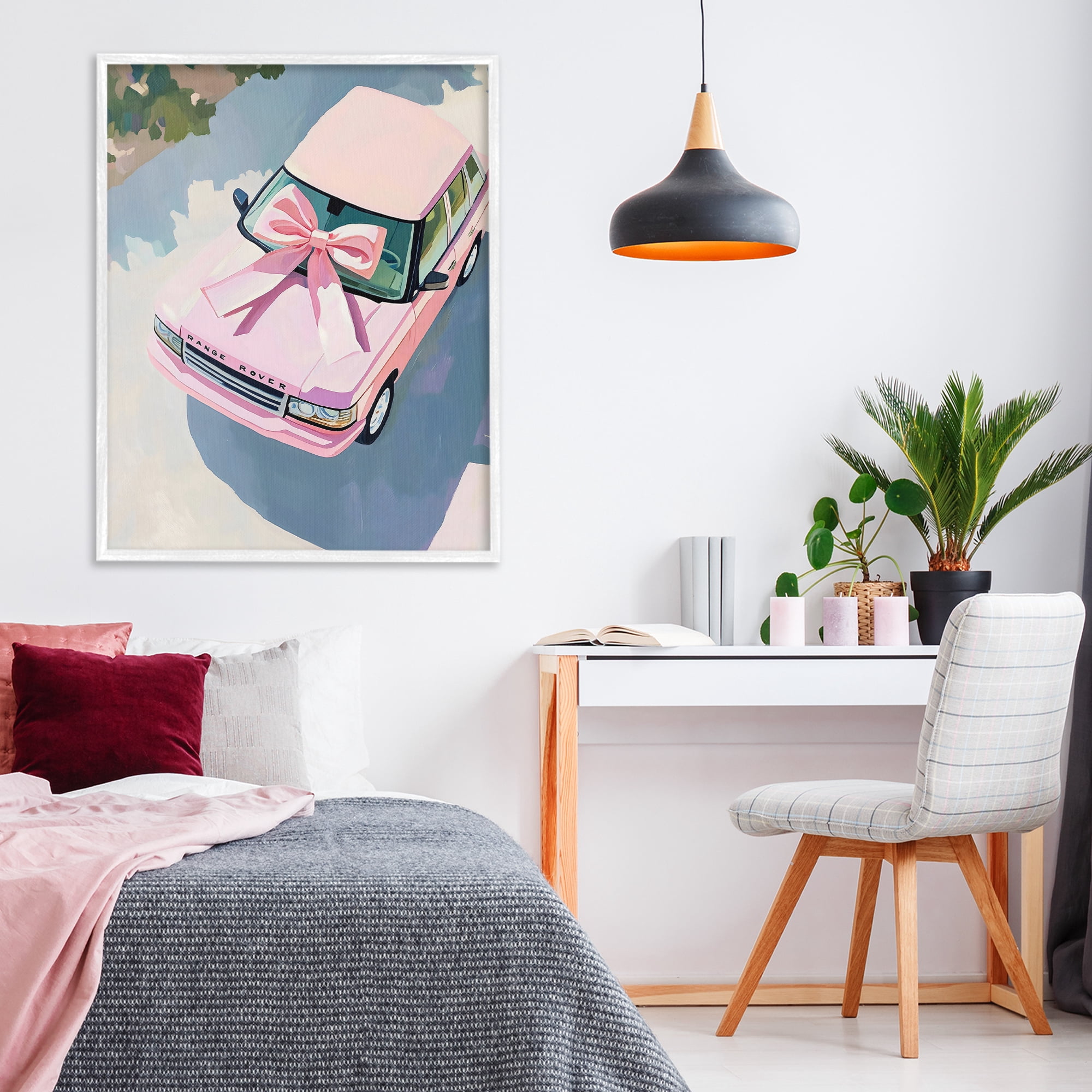 Stupell Industries Pink Luxury Rover with Ribbon White Framed Giclee Art, design by The Prints Vibe