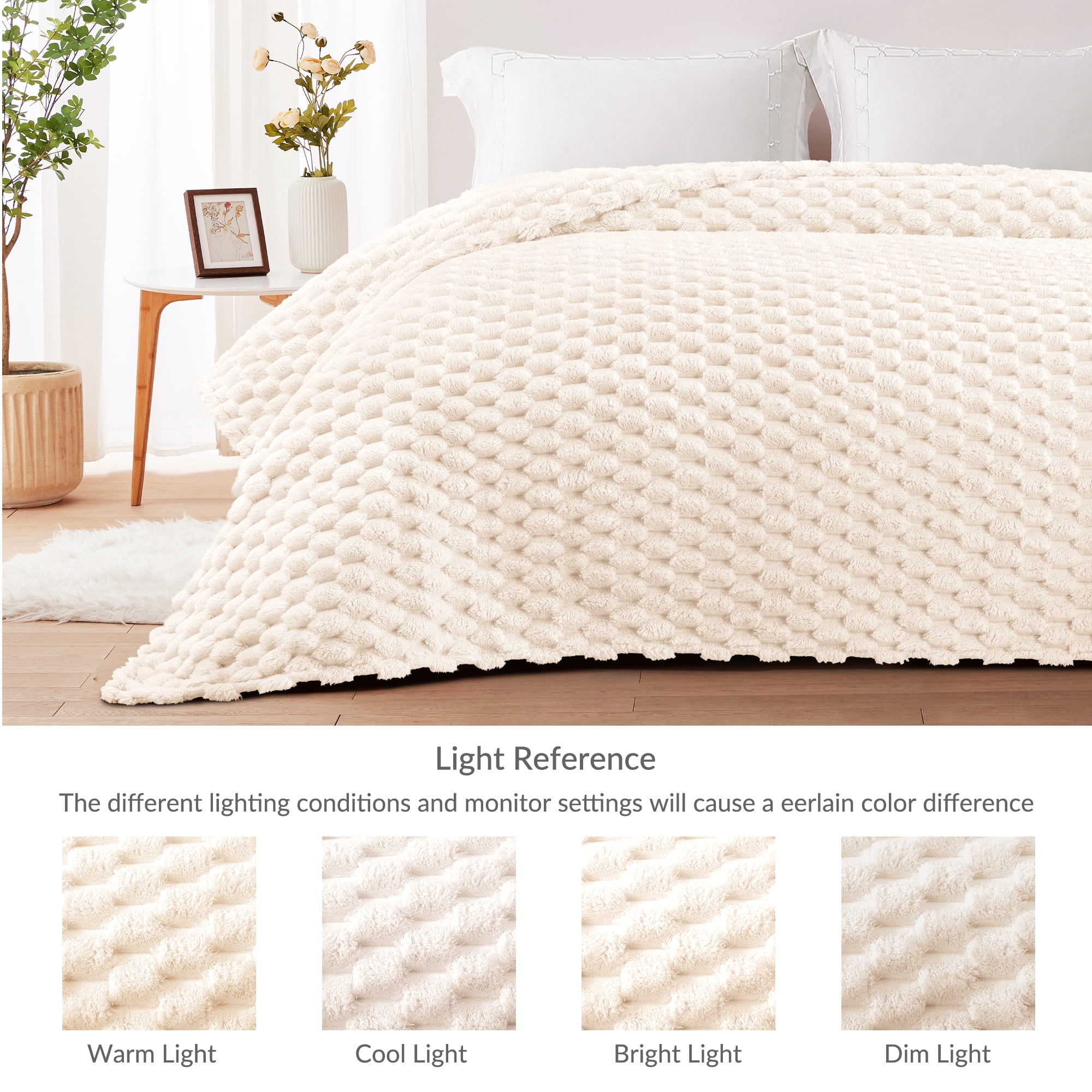 Whale Flotilla 90"x 104" King Size Blanket for Bed with Expanded 3D-Jacquard Pattern, Fuzzy Soft Cozy Exquisite Blankets or All Season, Warm and Fluffy, White