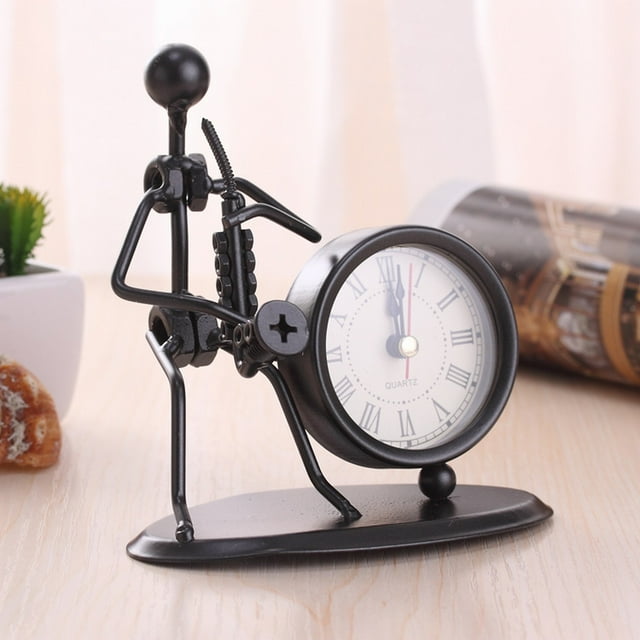 Hbdhejl Creative Iron Stainless Steel Small Desk Clock Iron Retro Personality Clock Gift Birthday Gift Iron Table Alarm Clock With Musical Instruments Gadgets Decoration Craft
