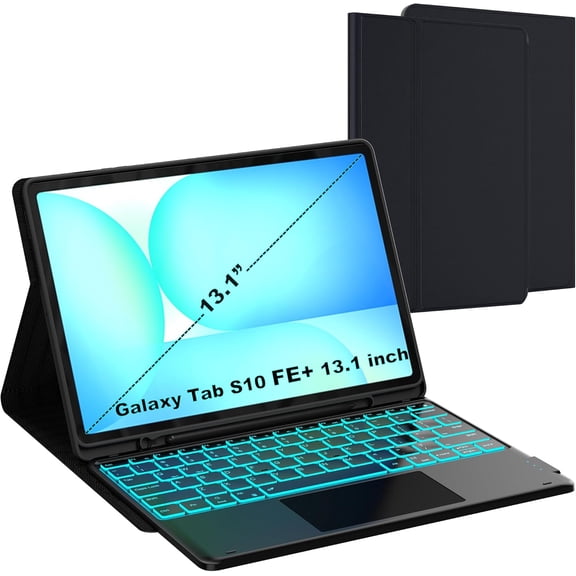 for Galaxy Tab S10 FE 13.1 inch Case with Keyboard - 7 Color Backlit Detachable Tablet Keyboard Cover with Touchpad - Tab S10 FE Plus 13.1" 2025 Samsung Keyboard Case with S Pen Holder Black