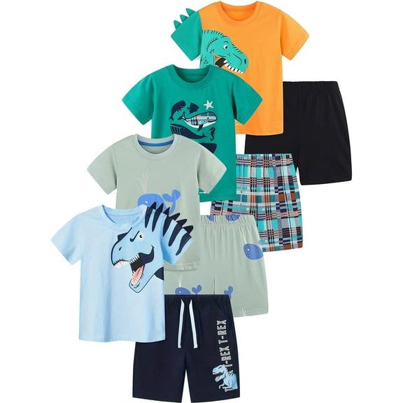 WIBACKER 2-7Y 100% Cotton Summer Pajamas for Toddler Boys 2 Piece Short Sleeve Sleepwear Kids Pjs Set - 3D Dinosaur