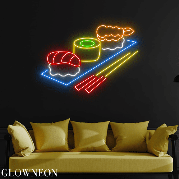 Glowneon Sushi Set Wall Art, Japanese Sushi Neon Led Sign, Wall Decor