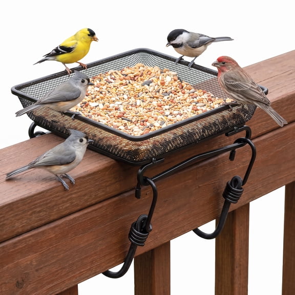 Metal Platform Mesh Seed Tray for Bird Feeders, Great Attracting Garden Yard Decoration for Wild Birds Squirrels Dove for Railing 7x7 inches