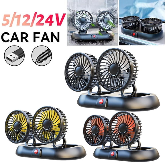 Double Head Car Fan, 3 Speed Adjustable 5V Usb Powered Cooling Fan for Car, Portable Car Fan That Blows Cold Air for Front and Backseat, White 1 Pack