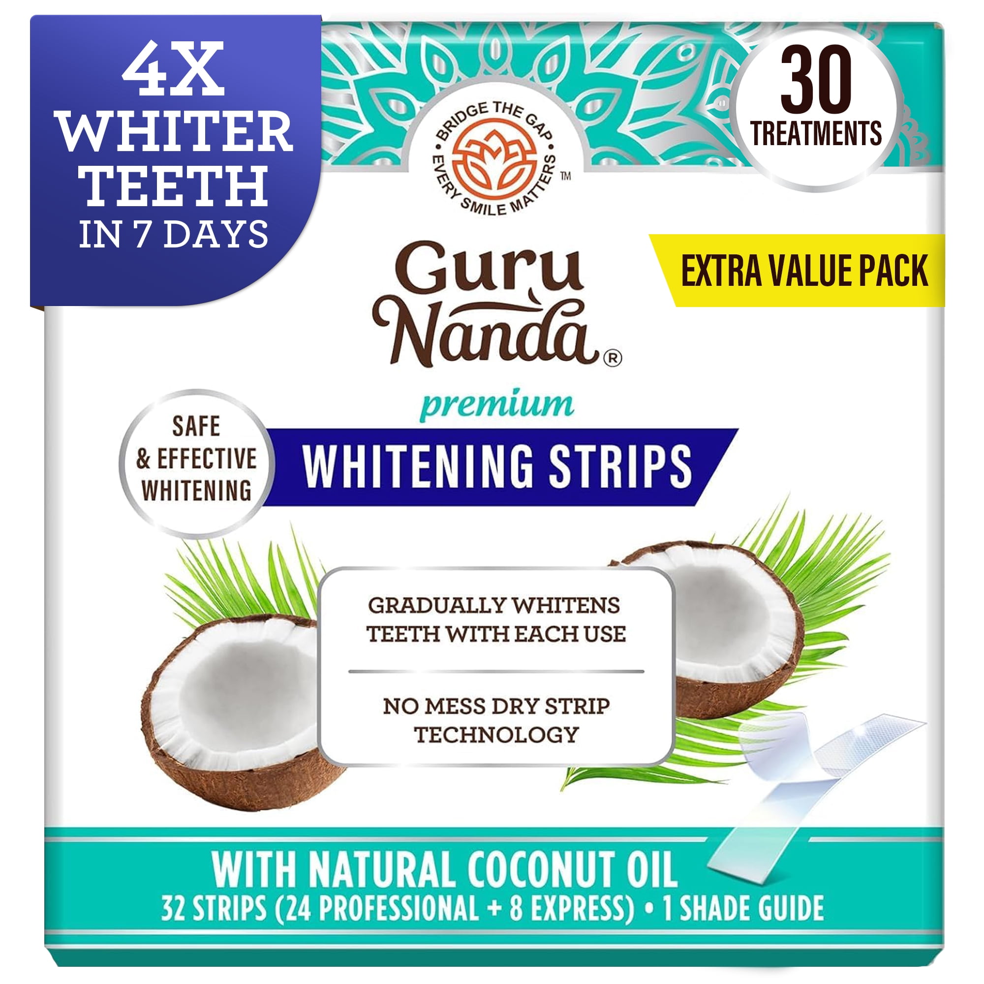 GuruNanda Teeth Whitening Strips - Non-Slip Dry Strip Technology - Clinically Tested , 30-Day Treatment