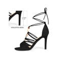 thumbnail image 2 of BLISSFUL STEP Lace Up Strappy Pearls Stiletto Heel Sandals for Women Black (Size 8.5), 2 of 7