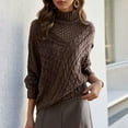 thumbnail image 2 of successthop Knitted Sweaters Women Cable Knit Long Sleeve Tops Crewneck Pullover Outwear Ribbed Cuff Solid Clothes Brown, 2 of 8