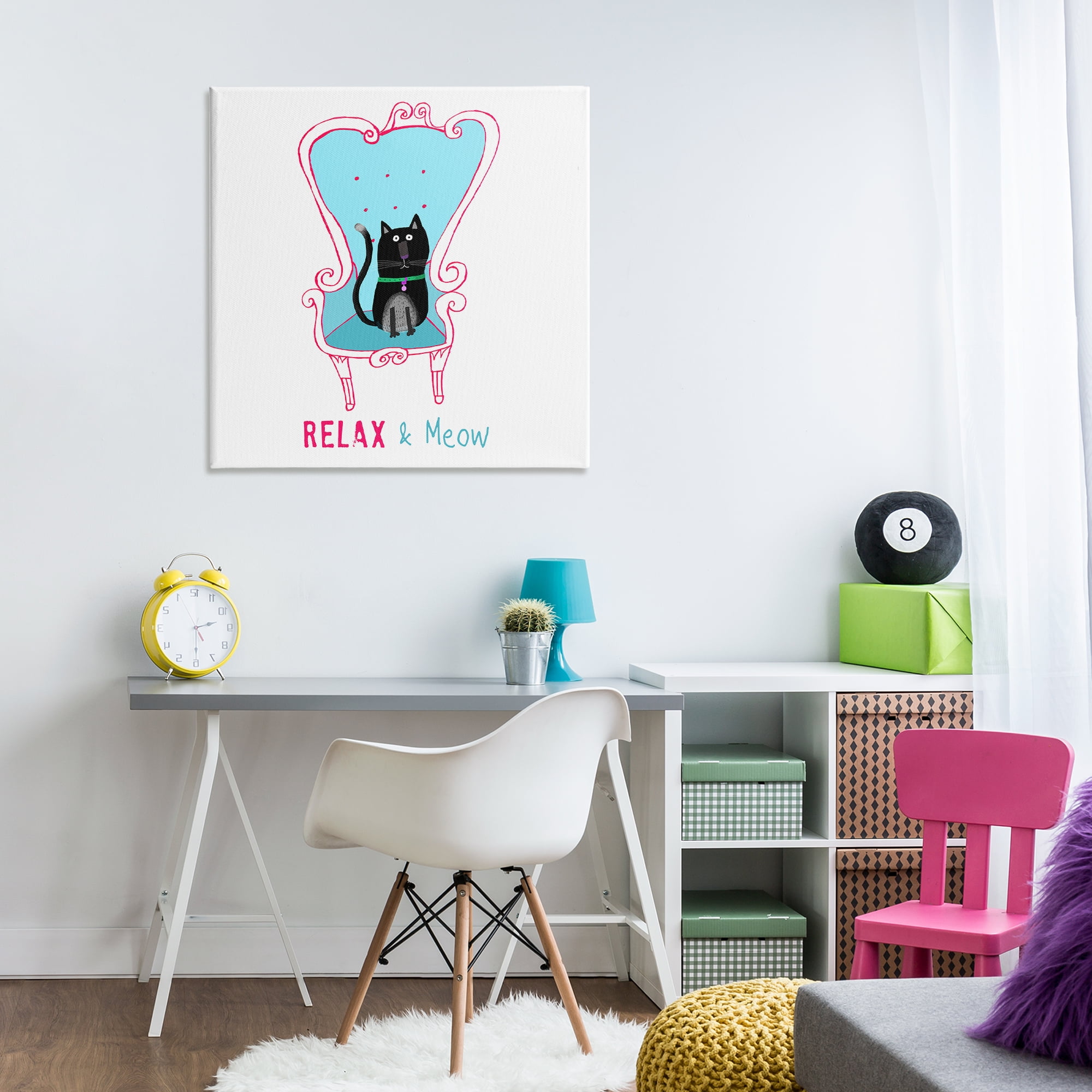 Stupell Industries Relax & Meow Cat Furniture Painting Wrapped Canvas Art Print Wall Art, 30 x 30