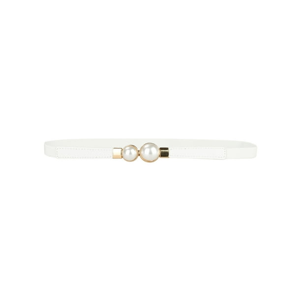 Cinturón elástico INSPIRE CHIC para mujeres con hebilla de metal entrelazada, cinturones de cintura elástica para vestidos, blanco