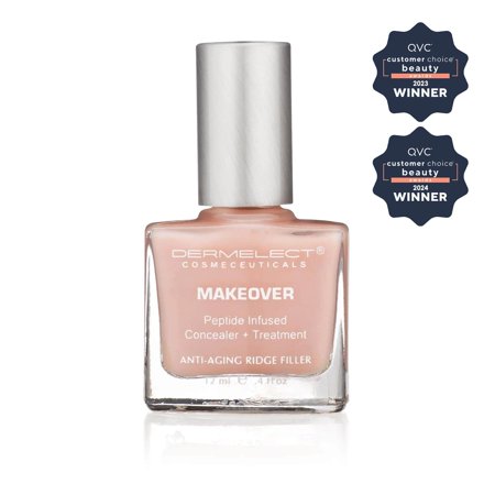 Dermelect Makeover Ridge Filler - Anti Aging Nailcare Base Coat with Keratin Peptides, Pentavitin, Vitamin B5 Hydrating, Strengthening & Concealing Treatment for Nail Ridges, Yellowing, Dryness 0.4 oz