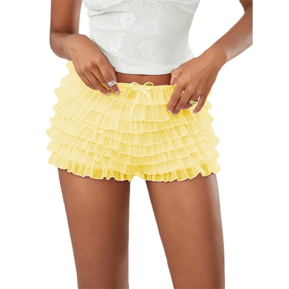Argulvti Shorts d'Été à Volants à Volants pour Femmes, Short en Maille Multicouche Doux et Mignon