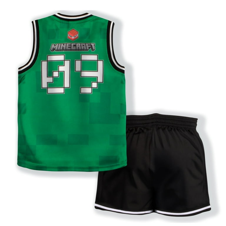 Minecraft Creeper Boys Basketball Outfit, Sleeveless Shirt and