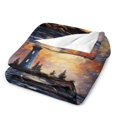 thumbnail image 3 of Lighthouse Sunrise Coast Scenery Pale Blue Tan Flannel Blanket Lightweight Blanket for Couch Sofa Bed, Super Soft Cozy Print Warm Blanket, 3 of 8
